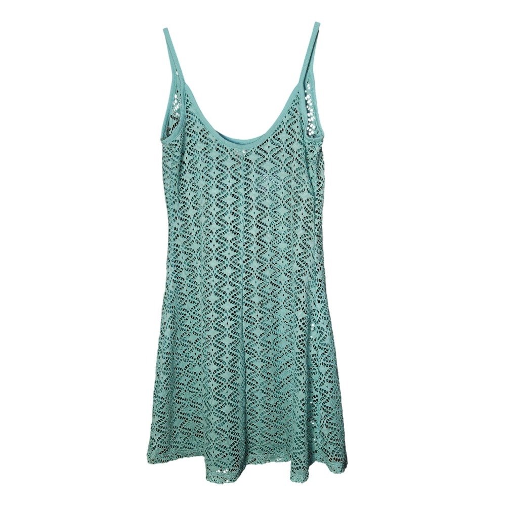 Bongo Womens Aqua Mint Crochet Mini Dress Sleeveless Beach Cover Up Small Boho